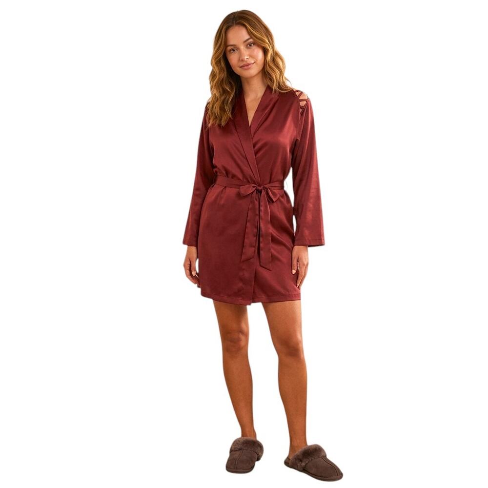 Frederick's of Hollywood Syrah Cross-over Strap Shoulder Detail Satin Robe, S